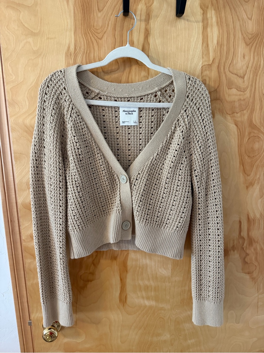 Abercrombie & Fitch Neutral Beige Open-Knit Cropped Cardigan